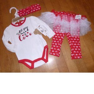 Baby Girls "All You Need Is Love" 3pc VALENTINES Outfit Sz 6 9 mo Tutu Leggings